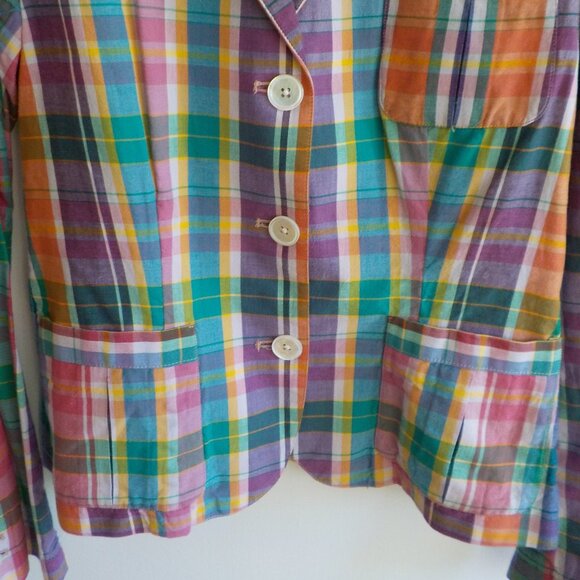 Ralph Lauren Sport Blazer Jacket - Multicolor Plaid Bright Cotton- Size 6  (582) - Picture 3 of 7